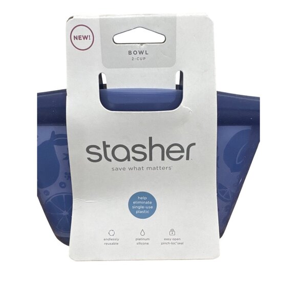 Stasher Reusable Silicone Bowl 2-Cup Capacity Blue Microwave & Dishwasher Safe - Picture 4 of 4
